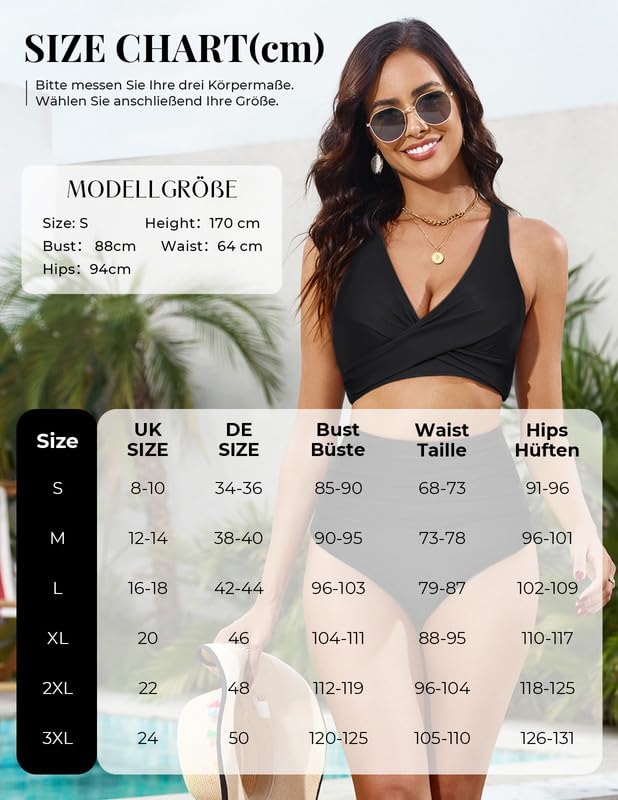 JASAMBAC Damski zestaw bikini, wyszczuplający brzuch, owijane górne części bikini i wysoki stan, miękka moda kąpielowa, regulowana odzież kąpielowa, wyszczuplający brzuch, wyściełane stroje plażowe
