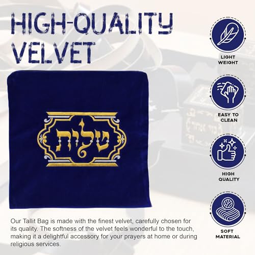 Majestic Giftware Navy Velvet Tefillin Bag for Jewish Prayer - TF460LNYG | (9.5" x 8.5") Judaica Tefillin Bag | Embroidery Traditional Design Enclosed (Gold/Silver)4