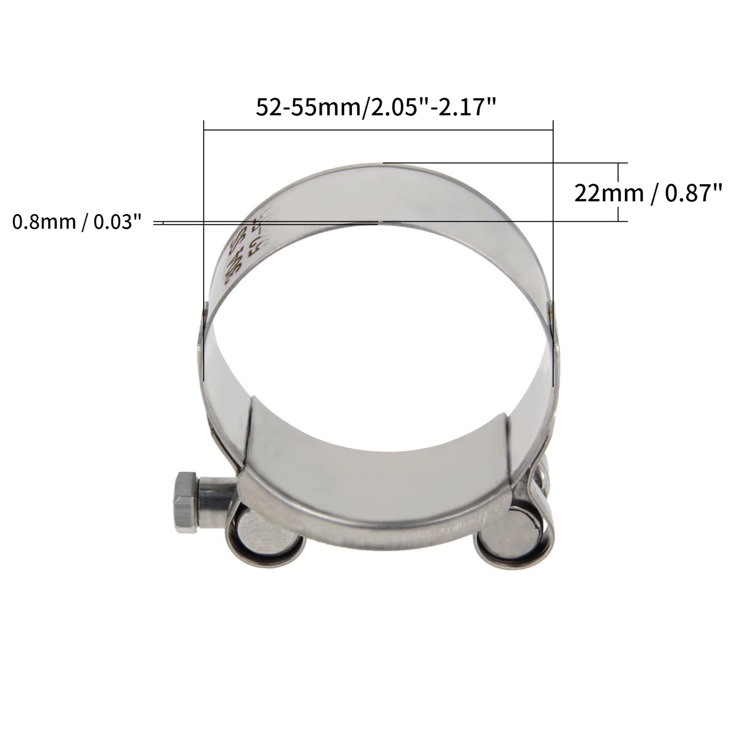 Juvielich T-Bolt Hose Clamp,Clamp Range 52-55mm,for Fuel Pump Filter Hose Plumbing Silver 1pcs