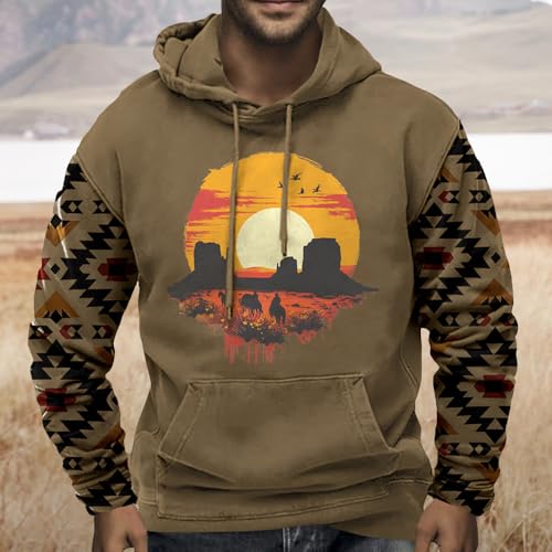 Bengbobar Mens Aztec Hoodie Western Hoodies Cowboy Long Sleeve Graphic Hooded Sweatshirts Drawstring Pullover with Pocket2