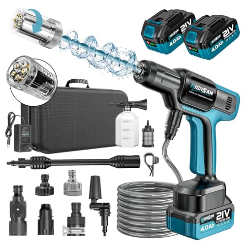 Nettoyeur Haute Pression sans Fil, Moteur sans Balais De 3000 W, 3 Modes De Fonctionnement, Pression Max.120 Bars,Mobile sans Fil avec 2 Batteries De 4,0 Ah,...