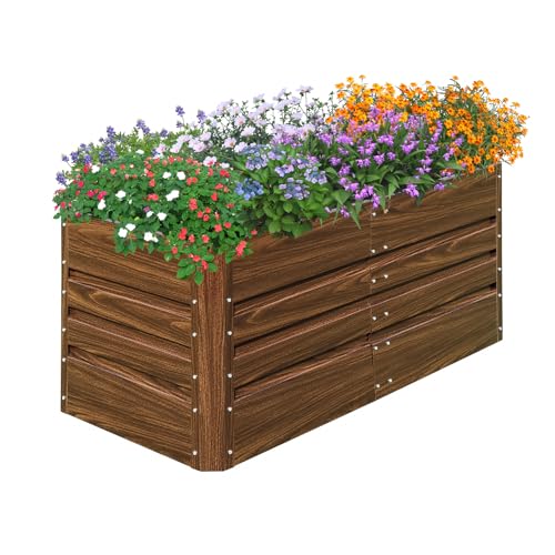 SnugNiture 4x2x2FT Raised Garden Bed Galvanized Planter Garden Boxes Outdoor, Deep Root Planter Raised Bed for Vegetables Flowers Herbs,Brown Brown 4*2*2 FT(1PCS)