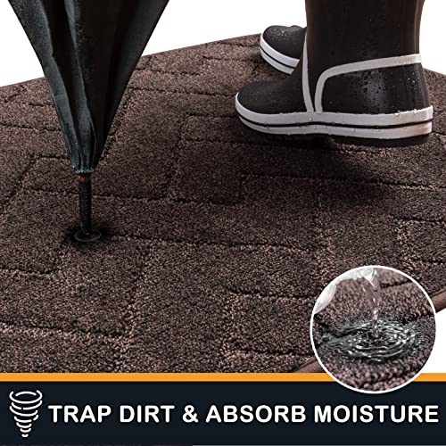 PURRUGS Dirt Trapping Door Mat 20" x 31.5", Non-Slip Machine Washable Entry Rug, Shoe Scraper, Dog Doormat, Super Absorbent Welcome Mat for Front & Back Door, Muddy Wet Shoes & Paws, Brown