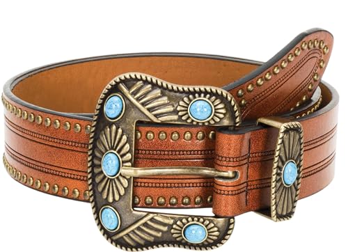 NociHah Adjustable Vintage Western-Belts for Women Men Engraved Floral Metal Buckle-Belts...