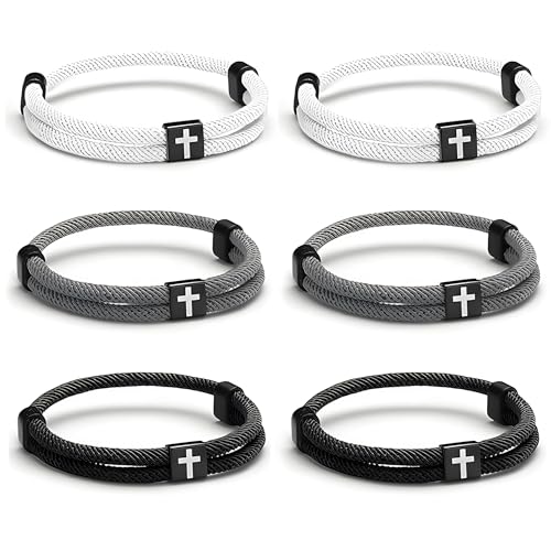 6 Pcs Braided Cross Bracelet Adjustable Rope Jesus Bracelets with Metal Knot Christian Woven String Wristband for Men Women