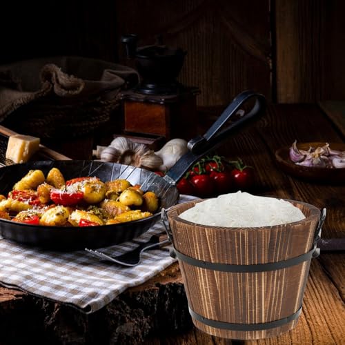 PERSELOSO 多機能木製米飯桶 コンパクト食材保存容器 蒸しご飯対応 調味料混ぜ用 バケツ型収納 家 飲食店向け