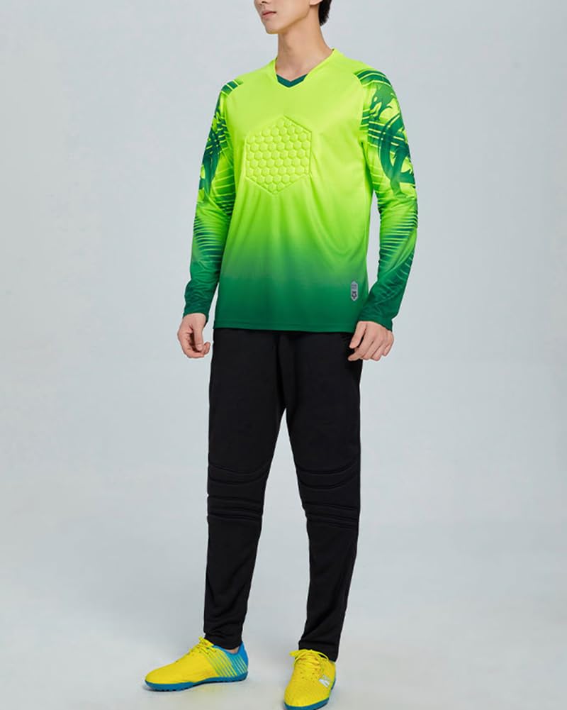 Set Conjunto Equipaciones Portero Hombre Camiseta de Manga Larga Pantalones Largos de Portero Traje de Entrenamiento 2 Piezas para Fútbol Rugby Baloncesto