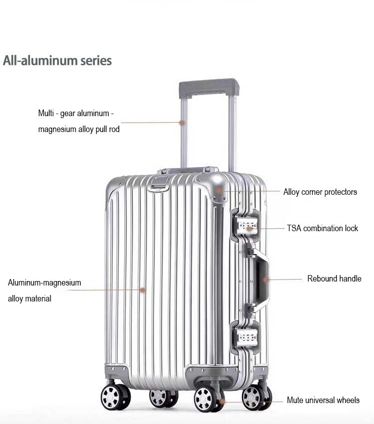 All-Aluminum Premium Luggage with TSA Lock, Aluminum-Magnesium Alloy, 20 Inch, Silent Universal Wheels, Hardside Spinner Suitcase (rose gold)3