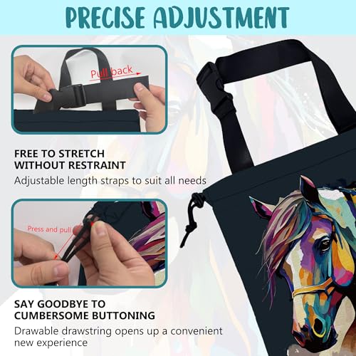 Image of Car Garbage Bag Abstract Colorful Horse Drawstring Car Trash Bag Hanging for Back Seat with Adjustable Buckle Canvas Vehicle Trash Can Easy-to-Install