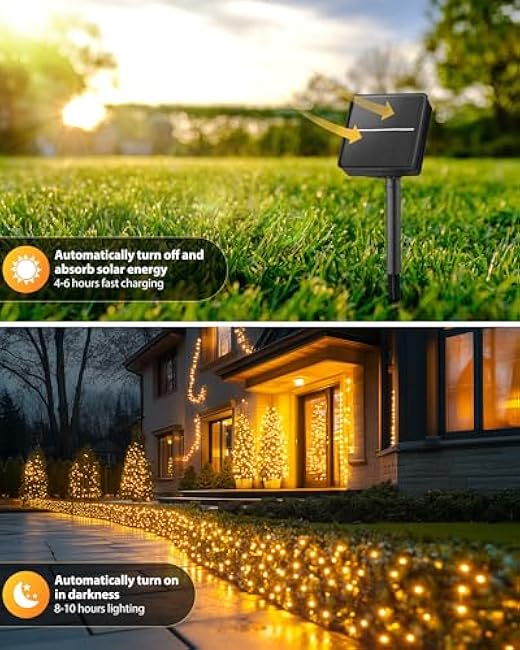 Brightown 2 Pack Solar String Lights for Outside, 92Ft 240 LED Solar Lights Outdoor Waterproof with 8 Modes, Solar Outdoor String Light for Patio Yard Tree Garden Party Decorations, Warm White
