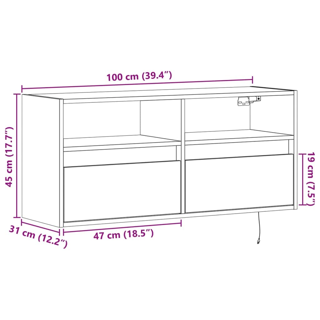 vidaXL Mobile TV a Parete con Luci LED Grigio Sonoma 100x31x45 cm