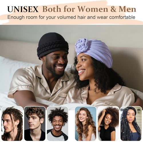 Image of Ababalaya Adjustable Satin Lined Turban for Women Mens Halo Turban Silky Lined Head Wraps for Waves Braids Locs Sleep Cap