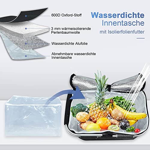 ABIUBIU 35L Kühltasche Einkaufskorb Picknickkorb Große isolierte Kühlkorb Lunchtasche Thermo Tasche für Büro Camping Picknick Reisen Seitenstütze Aufrecht Halten