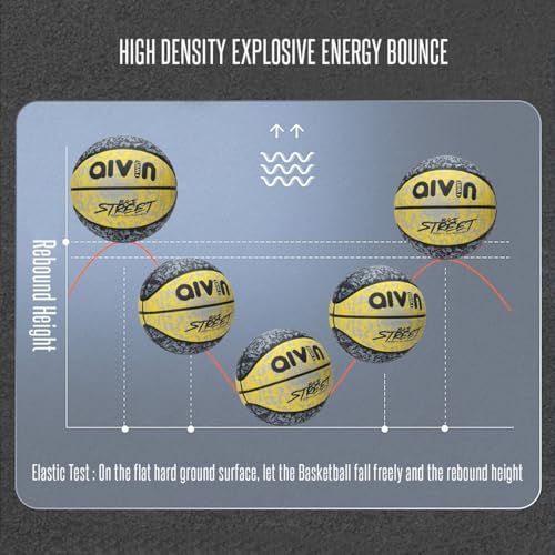 Image of Aivin Back Street Basketball, Rubberized Moulded Basketball Game, for Match, Training, Outdoor Ball, Durable for Practice, Suitable for All Surface, 8 Panel, Material-Rubber (Yellow /Black) Size 7