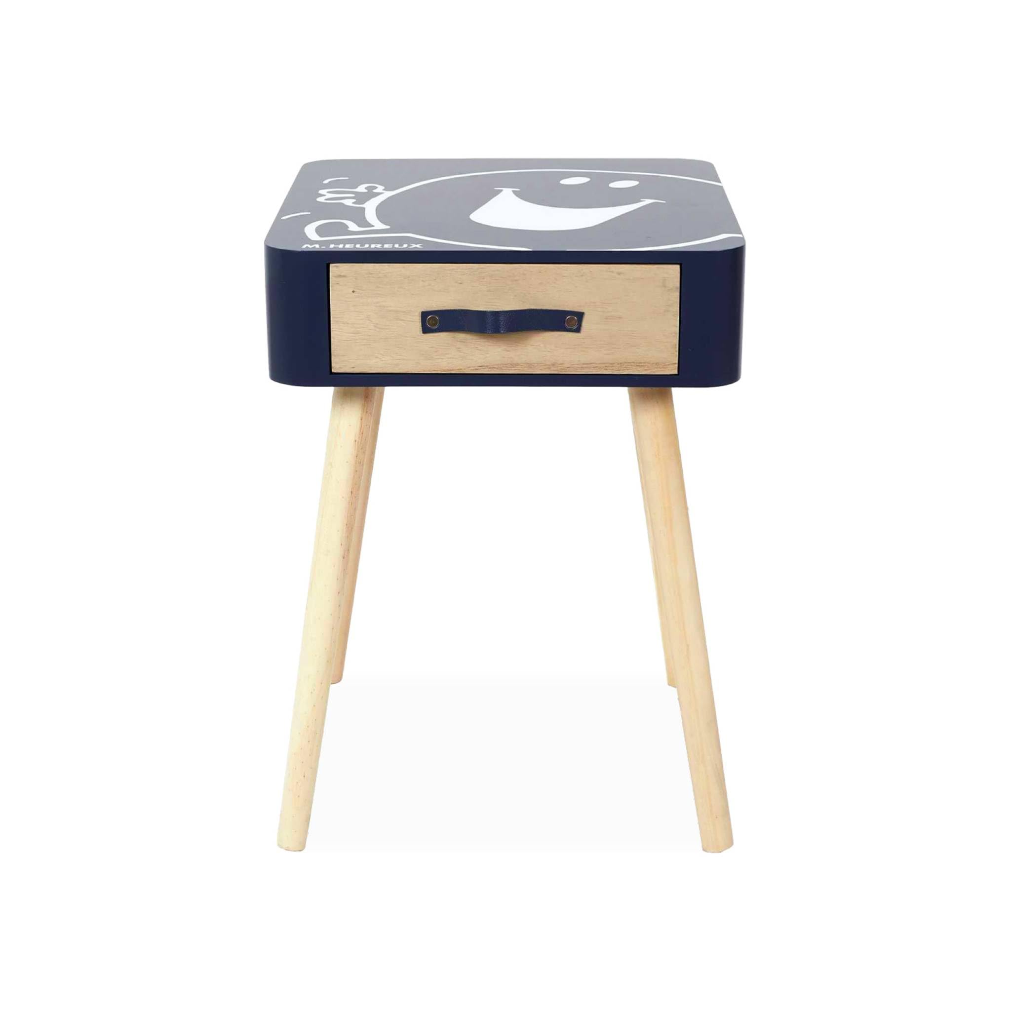 sweeek - Table de Chevet Enfant Collection Monsieur/Madame. Monsieur Heureux. Bleu Marine
