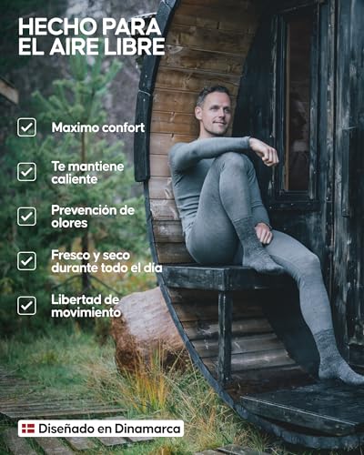 DANISH ENDURANCE Camiseta Térmica Manga Larga para Hombre, Capa Base Lana Merino, con o Sin Cremallera, Negro, L