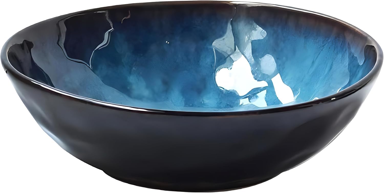 Style Japonais Beau Bol en Céramique Créatif Bol à Soupe Rétro Salade De Fruits Assiette Plat Ramen Récipient Ustensiles Maison, Black, M
