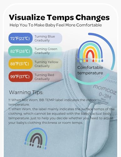 Momcozy Boy Girl Baby Pajamas Onesie, 0-24 M Temp-Sensing 2-Way Zipper Newborn Sleepers, Stretch Viscose Derived from Bamboo2