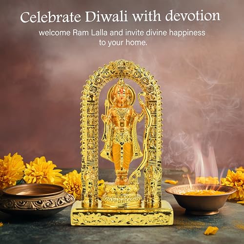 Image of HindCraft Ram Lalla Ayodhya Idol Statue - Metal Shree Ram Lalla Murti Home Decor, Office, Pooja, Temple, Housewarming Gift - Decorative Ram Idol for Living Room, Gift Item