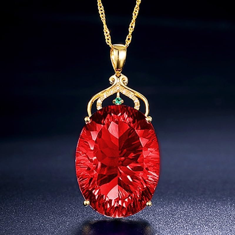 Q&D&S 18K Birthstone Gold Plated Garnet Pendant Necklace, Crystal Red Pendant Necklace for Women Boho Red Jewelry for Gift - Image 4