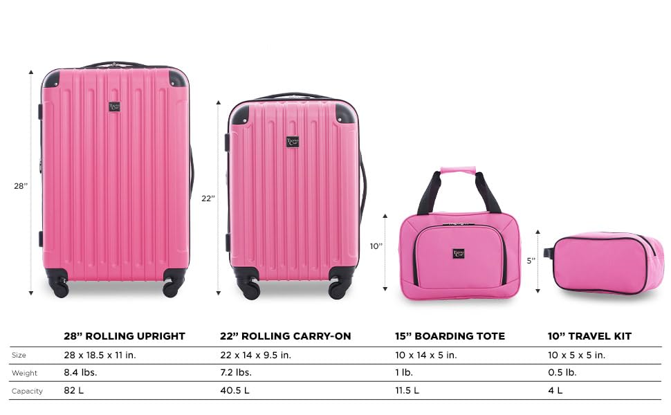 Image of Travelers Club Midtown Hardside 4-Piece Luggage Travel Set, Bubble Gum