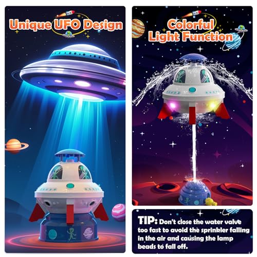 Skirfy UFO Water Sprinkler for Kids Toys,Outdoor Summer Water Rocket with Light Up Liftoff 9-16ft & Spin,Water Toy Backyard Lawn Birthday Gift for Gilrs Boys Age 3 4 5 6 7 8 Year Old