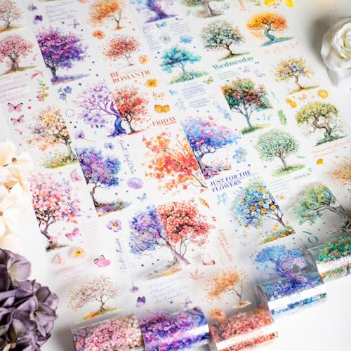 Alideco 6個 マスキングテープ かわいいロレトロ森の木 透明な耐水性 インク PET 粘着 テープ 広幅 DIY おしゃれ マステ シール (zhanfangzhisen)