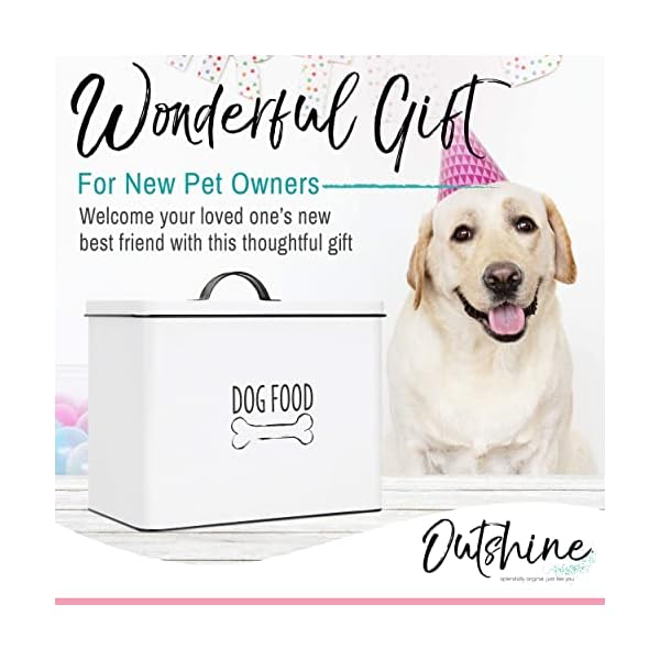 OUTSHINE-White-Farmhouse-Dog-Food-Storage-Container-Large-Metal-Pet-Treat-Canister-with-Fitted-Lid-Cute-Dog-Food-Storage-Tin-Decorative-Dog-Food-Bin-Best-Gift-for-Dogs-and-Pet-Owners Decorative Dog Food Bin
