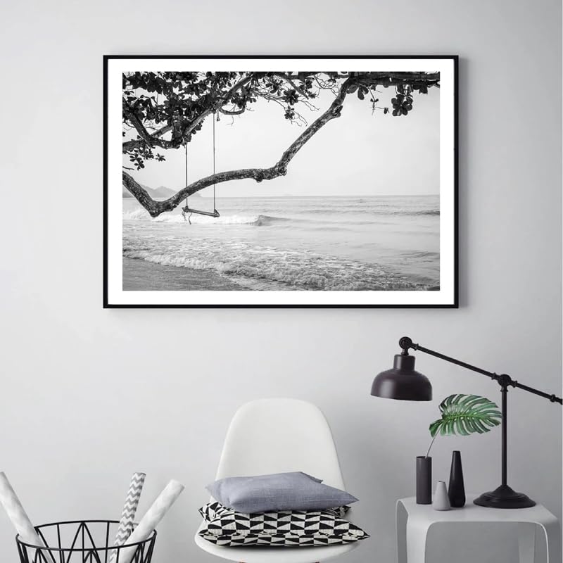 Paysage de bord de mer affiche noir et blanc cadre intérieur pour mur de chambre