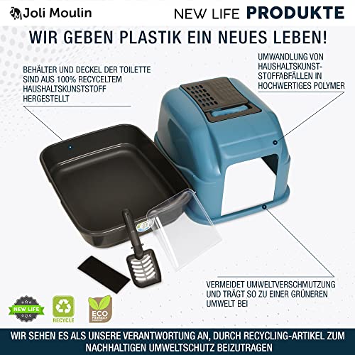 Extrahaltbar hygienisches Katzenklo Katzentoilette 50x40x40 cm | Ungiftiges Rohmaterial | Streuschaufel und Aktivkohlefilter | der Umwelt zuliebe | Blau komplett – Bild 7
