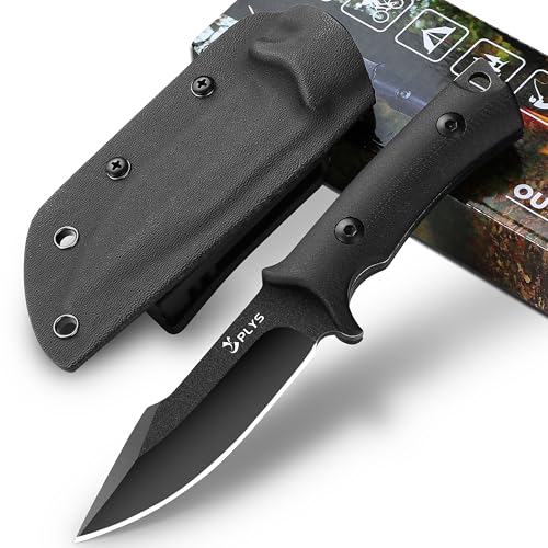 Plys Cuchillo de Supervivencia Para Acampar Al Aire Libre, Cuchillo de Caza dn La Selva de Espiga Completa, Acero 440c, Mango G10 Con Funda Kydex (Negro)