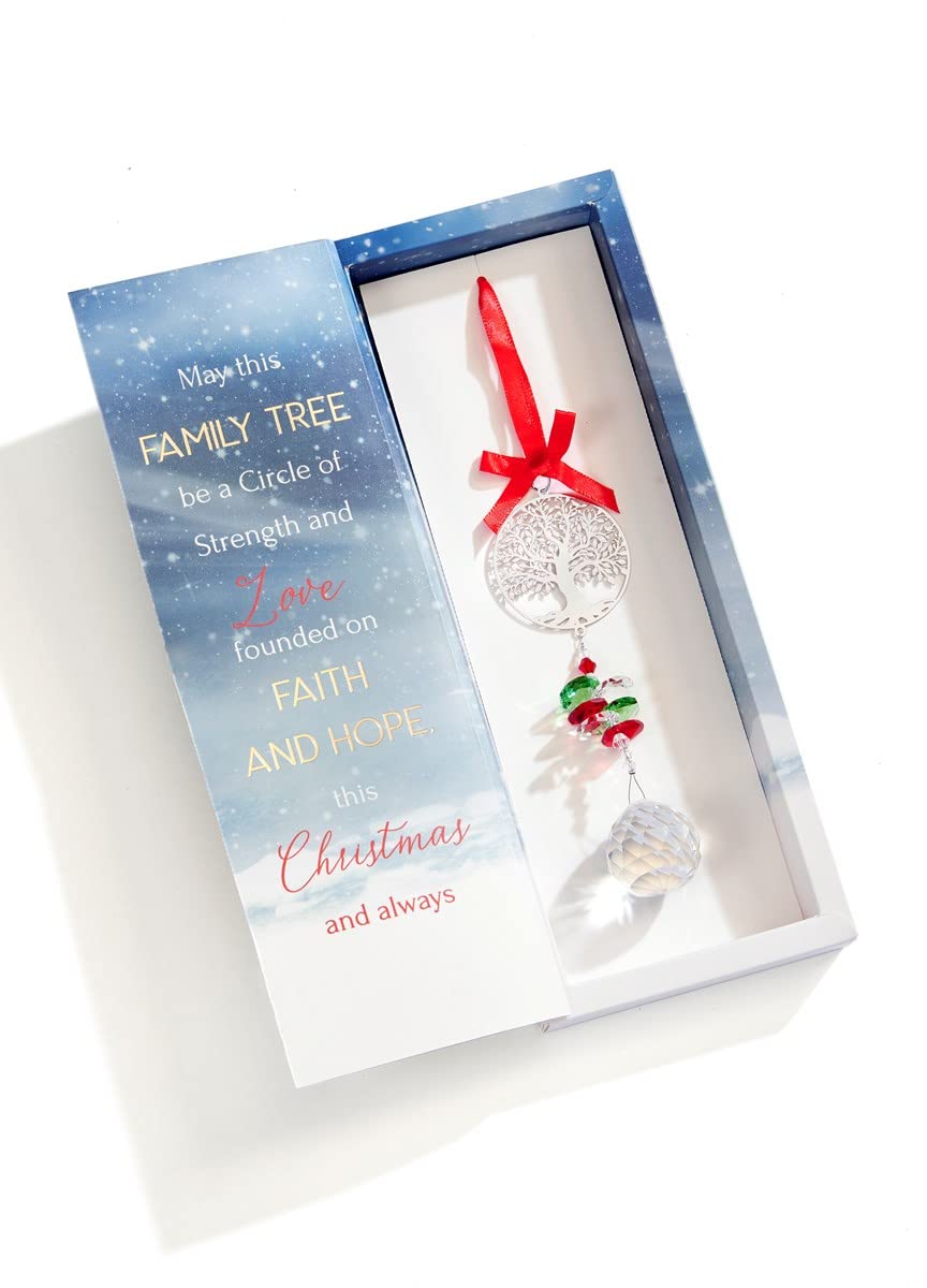 GiftcraftFamily Tree Ornament w/Gift Box, 9.25 inches, Metal, Christmas, Home Décor, Holiday Tradition