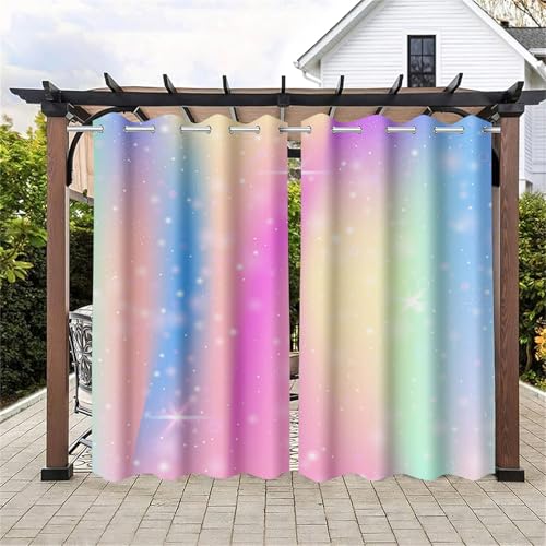 Surwin 2 Stück 3D Bunt Outdoor Vorhang Wetterfest, Verdunklungsvorhänge mit Ösen,Balkon Sichtschutz,Vorhänge Blickdicht,Outdoor Vorhang für Balkon Terrasse Pergola (Bunt 2,106x160cm)