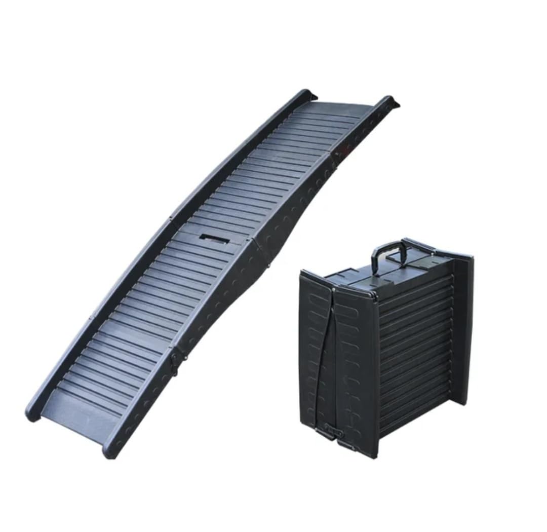 Folding Pet Ramp - Portable Dog Ramp, Lightweight with Safe Non-Slip Traction Surface and Raised Sides for Cars, SUVs, Trucks & Home by PET Galaxy Size 16" L x 17" W x 10" H (Black)