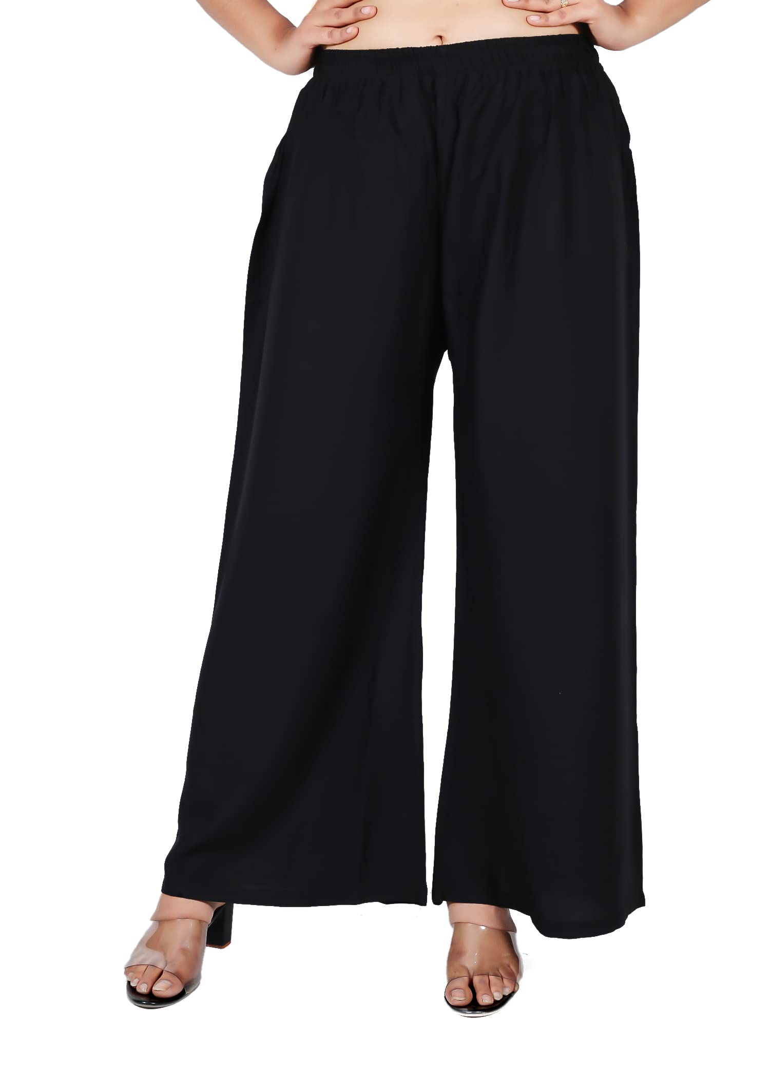 Women Black Solid Straight Palazzos-image-3