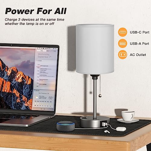Image of Small Bedside Table Lamp for Bedroom - Desk Lamp with USB Ports for Dorm