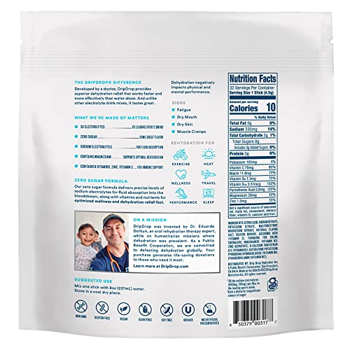 Dripdrop Hydration - Zero Sugar Electrolyte Powder Packets Keto - Passion Fruit - 32 Count #TOP1