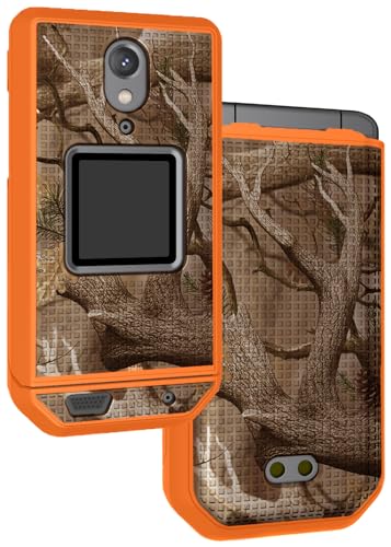 Nakedcellphone Case for CAT S22 Flip Phone, [Hunter Camouflage] Slim Hard Shell Protector Cover - Orange Camo
