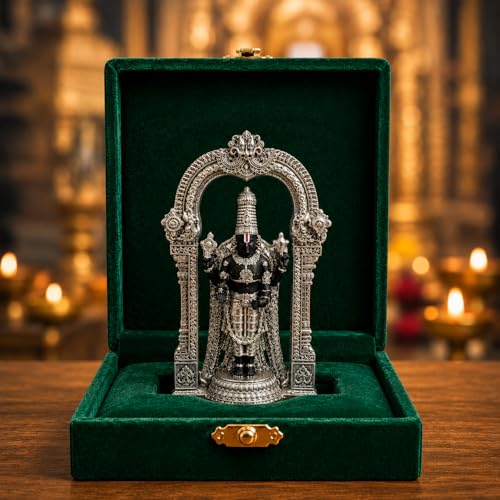 Image of Silver Plated Tirupati Balaji Idol 4.7 Inch | Balaji Murti for Pooja Room, Home Decor & Living Room | Spiritual Gift Showpiece for Housewarming