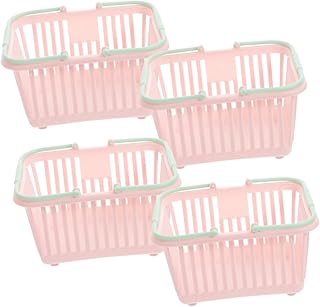 CIYODO 4 Piezas Cesta de almacenamiento cestas organizador de artículos varios cajas almacenaje caja almacenaje cesta de plastico con asas cesta de plástico para el hogar el plastico rosa