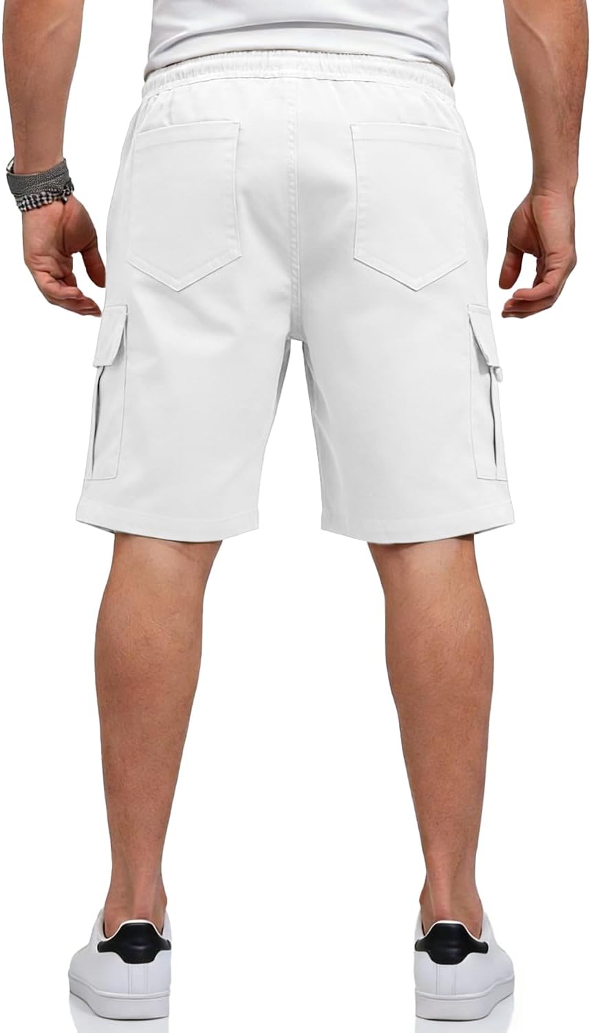 HUNGSON Mens Cargo Shorts Drawstring Classic Chino Stretch 9" Inseam Short with 6 Pockets - Image 5