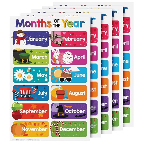 Months of the Year Educational Charts for Preschool to Gradeschool – Bright Colorful Visual/Learning Aid Poster for Classroom or Home | Printed on Glossy Durable Cardstock | 11" x 17" | 5 per Pack