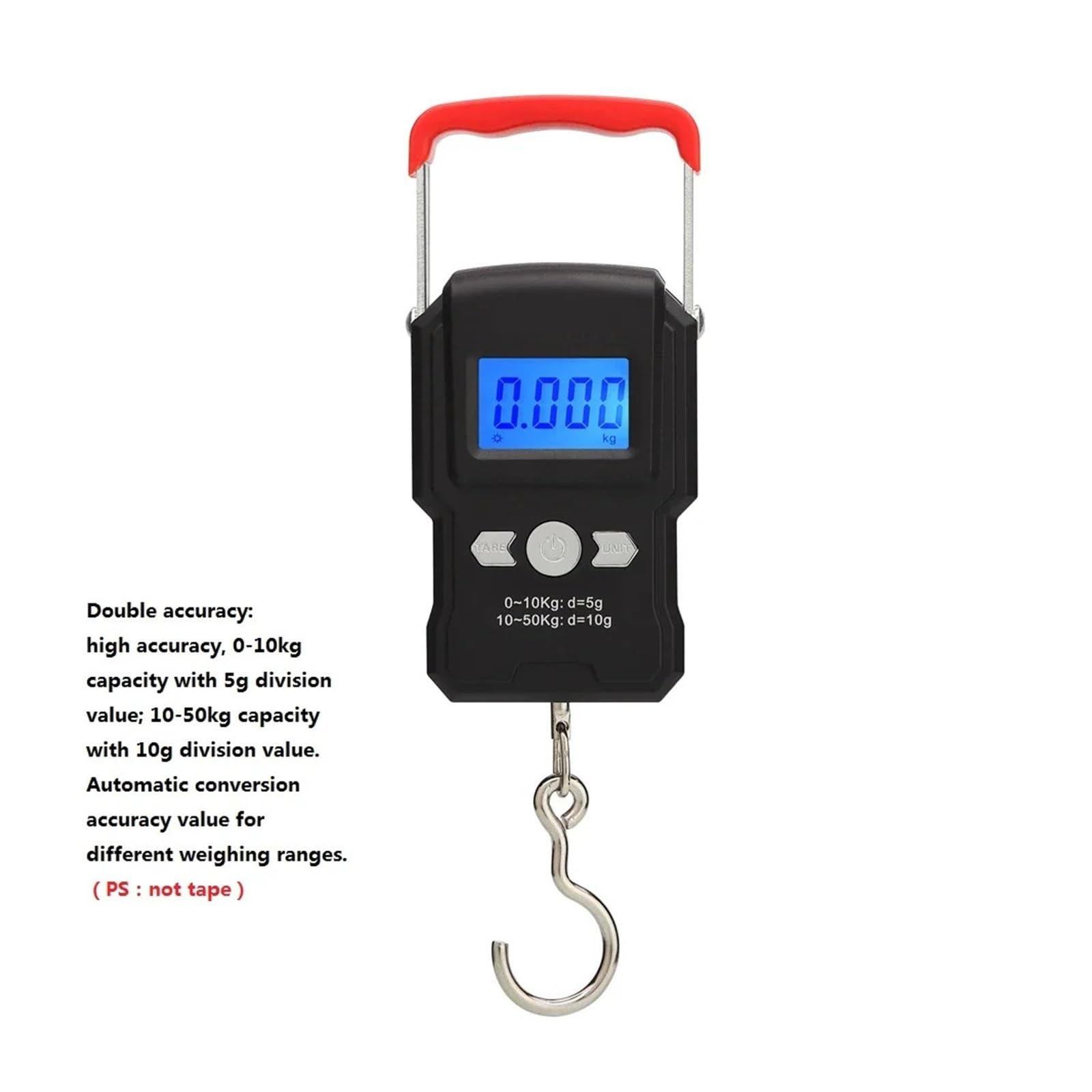 75 kg/10 g elektroniczna waga 50 kg/5 wyświetlacz cyfrowy LCD hak wiszący z taśmą mierniczą do wędkowania podróżnego dla rynku, budownictwa(50Kg 5g 10g)