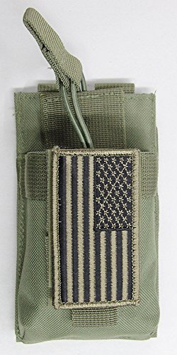 M1Surplus MOLLE Style Green Radio Tactical Pouch + Patriot Flag Moral Patch Fits UV5R UV5RA Puxing PX-777 PX-888 PX-820 PX-UV973 BTECH UV-5X3 BTECH MURS-V1 HT Ham Radios Radios