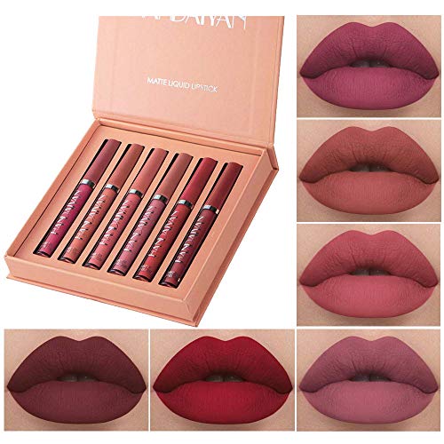 6 PCS Matte Liquid Lipstick Makeup Set, Matte Velvety Long-Lasting Wear Non-Stick Cup Not Fade Waterproof Lip Gloss (Set A)