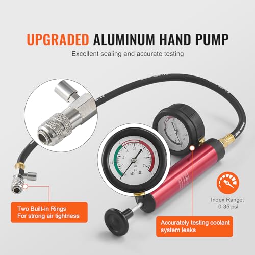 Image of VEVOR Automotive Cooling System Radiator Pressure Tester Kit, 14 pcs Radiator Pressure Tester Kit with Manual Pump and Color-Coded Steel Test Cap Adapters, for Cars Motorcycles Trucks Cooling System