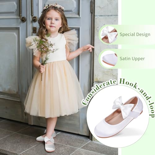Girls Satin Dress Shoes with Bow – Toddler Flower Girl Mary Jane Flats Hook and Loop Princess Shoes for Weddings Party, Communion4