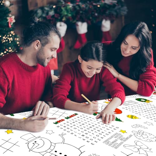 Labeol 1 Pack Christmas Tablecloth, Christmas Coloring Tablecloth for Kids, 54"x108" Giant Santa Claus Snowman Maze Color-in Paper Poster Table Cover for Winter Party Arts and Crafts – Image 6