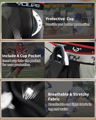 Youper Adult Elite Compression Padded Sliding Shorts w/Protective Athletic Cup for Baseball, Football3