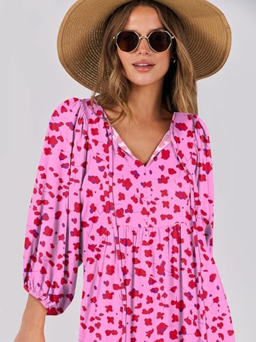 Image of ANRABESS Womens Boho Floral 3 /4 Puff Sleeve Maxi Dress | Tiered Flowy Loose Fit, Comfy Soft Rayon Fabric, Wedding Guest Church Beach, Modest Elegant, Spring Summer Fall Outfits
